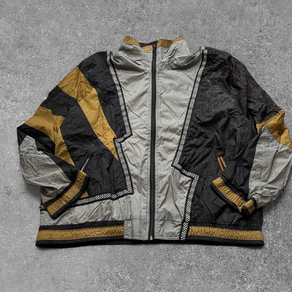 Vintage 90s Center Aisle Plus Size 24W Nylon Windbreaker Jacket Gold Black Gray